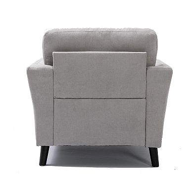 Otto 37 Inch Armchair, Pocket Coil Springs, 2 Throw Pillows, Gray Linen Fabric
