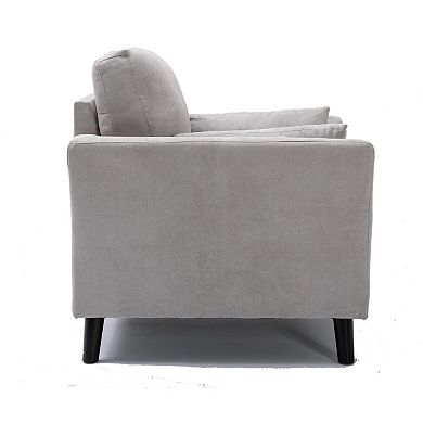 Otto 37 Inch Armchair, Pocket Coil Springs, 2 Throw Pillows, Gray Linen Fabric