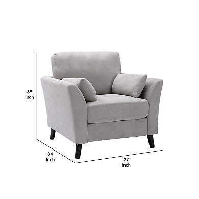 Otto 37 Inch Armchair, Pocket Coil Springs, 2 Throw Pillows, Gray Linen Fabric