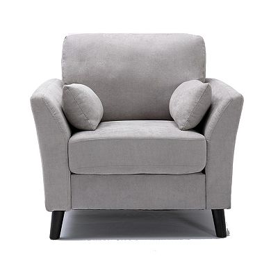 Otto 37 Inch Armchair, Pocket Coil Springs, 2 Throw Pillows, Gray Linen Fabric
