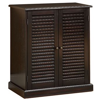 Double Door Solid Wood Shoe Cabinet with Blocked Panel Feet, Espresso Brown