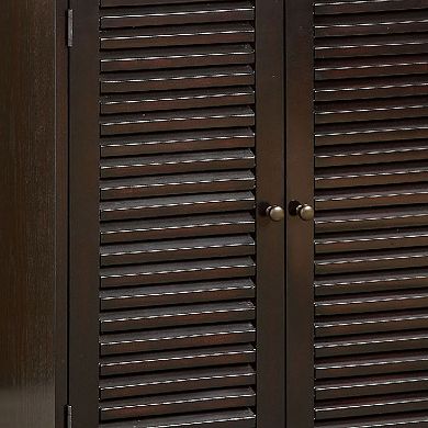 Double Door Solid Wood Shoe Cabinet with Blocked Panel Feet, Espresso Brown