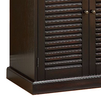 Double Door Solid Wood Shoe Cabinet with Blocked Panel Feet, Espresso Brown