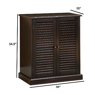 Double Door Solid Wood Shoe Cabinet with Blocked Panel Feet, Espresso Brown