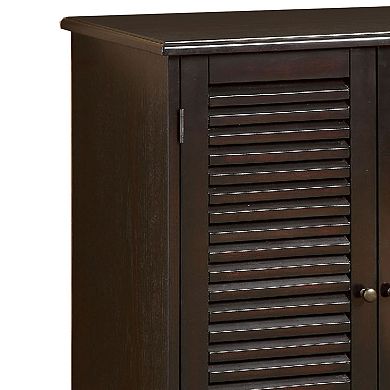 Double Door Solid Wood Shoe Cabinet with Blocked Panel Feet, Espresso Brown