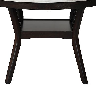 Kate 47 Inch Round Dining Table with Faux Marble Top, White and Brown