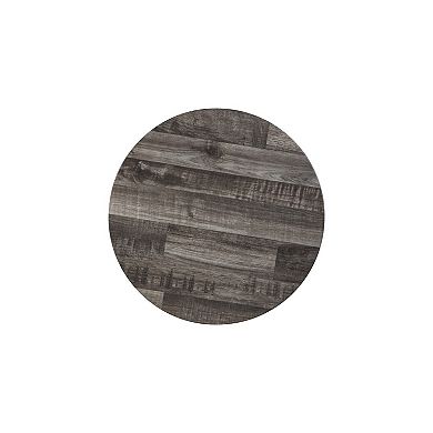 Round Wooden Top Metal Accent Table, Set Of 2, Gray And Black