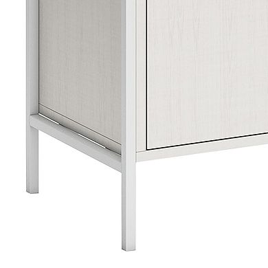 Deni 32 Inch Small Sideboard Bookcase, One Shelf and 2 Doors, Classic White