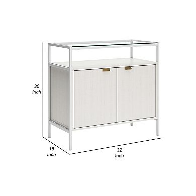 Deni 32 Inch Small Sideboard Bookcase, One Shelf and 2 Doors, Classic White