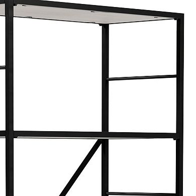 Gem 63 Inch Freestanding Bookcase, 4 Wood Shelves, Open Black Metal Frame