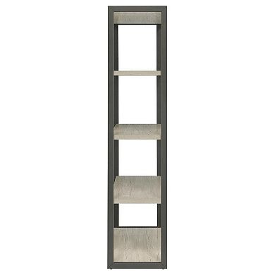 Dela 72 Inch Freestanding Bookcase, 4 Wooden Shelves, Whitewashed Gray