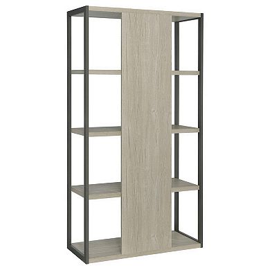 Dela 72 Inch Freestanding Bookcase, 4 Wooden Shelves, Whitewashed Gray