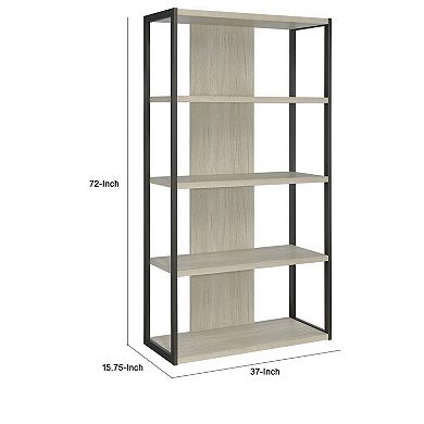 Dela 72 Inch Freestanding Bookcase, 4 Wooden Shelves, Whitewashed Gray