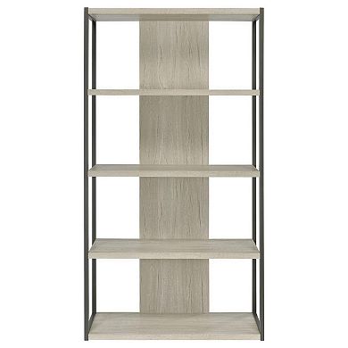 Dela 72 Inch Freestanding Bookcase, 4 Wooden Shelves, Whitewashed Gray