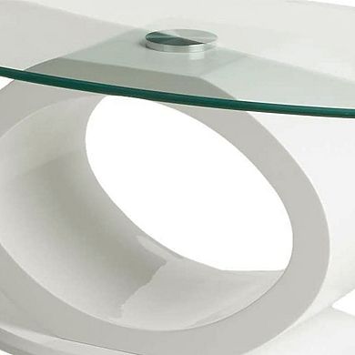 Contemporary Tempered Glass Top Coffee Table with O Shape Base, White
