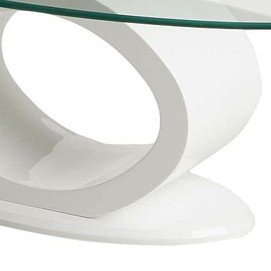 Contemporary Tempered Glass Top Coffee Table with O Shape Base, White