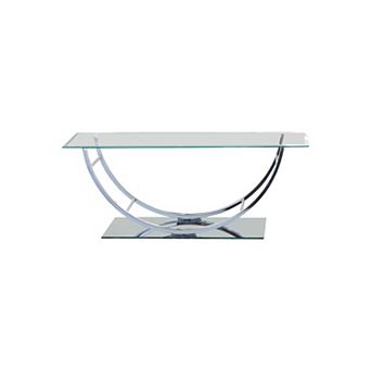 Tempered Glass Top Coffee Table with U Shape Metal Frame, Chrome and Clear