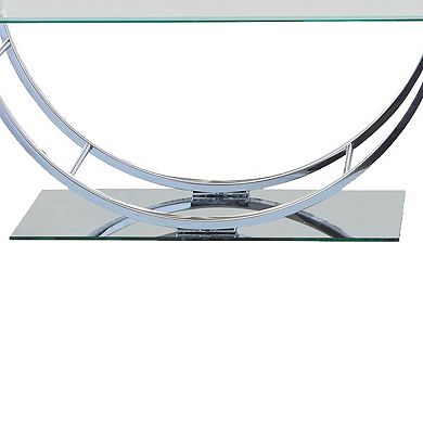 Tempered Glass Top Coffee Table with U Shape Metal Frame, Chrome and Clear