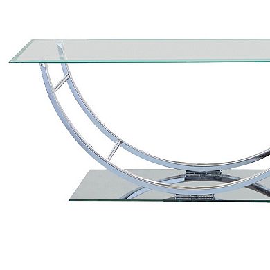Tempered Glass Top Coffee Table with U Shape Metal Frame, Chrome and Clear