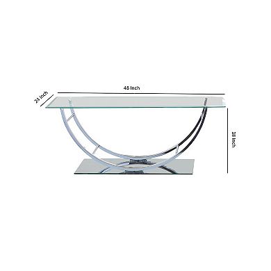 Tempered Glass Top Coffee Table with U Shape Metal Frame, Chrome and Clear