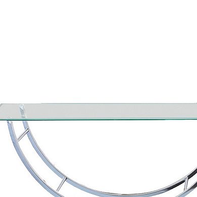 Tempered Glass Top Coffee Table with U Shape Metal Frame, Chrome and Clear