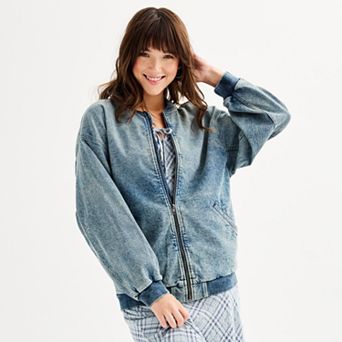 Juniors' SO® Oversized Denim Bomber Jacket