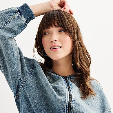 Juniors' SO® Oversized Denim Bomber Jacket
