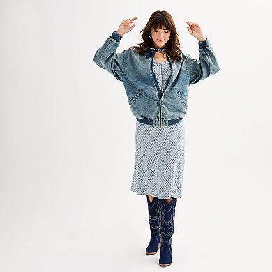 Juniors' SO® Oversized Denim Bomber Jacket