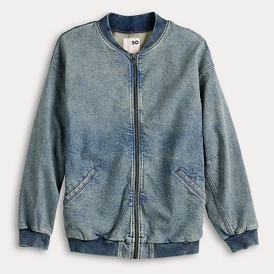 Juniors' SO® Oversized Denim Bomber Jacket Juniors' SO® Oversized Denim Bomber Jacket