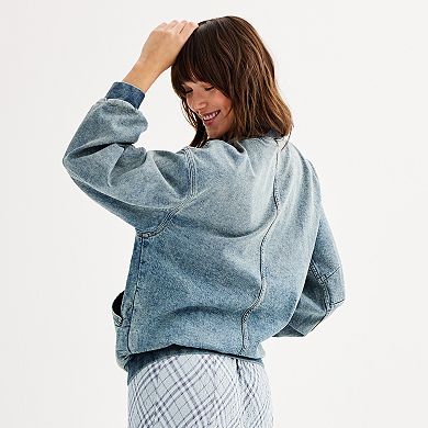 Juniors' SO® Oversized Denim Bomber Jacket