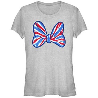 Disney's Minnie Mouse Juniors' Red White And Blue Tie Dye Print Bow Graphic Tee