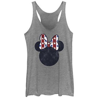 Disney's Minnie Mouse Juniors' Stars And Stripes Print Bow Graphic Racerback Tank