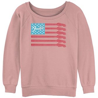 Juniors' Fender Guitar USA Flag Slouchy Terry Graphic Pullover
