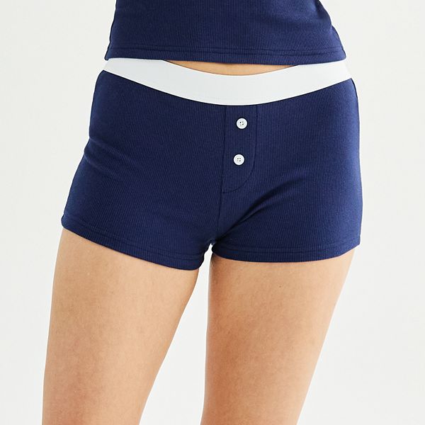 Juniors' Harper & Ivy ButtonFront Rib Sleep Boy Shorts