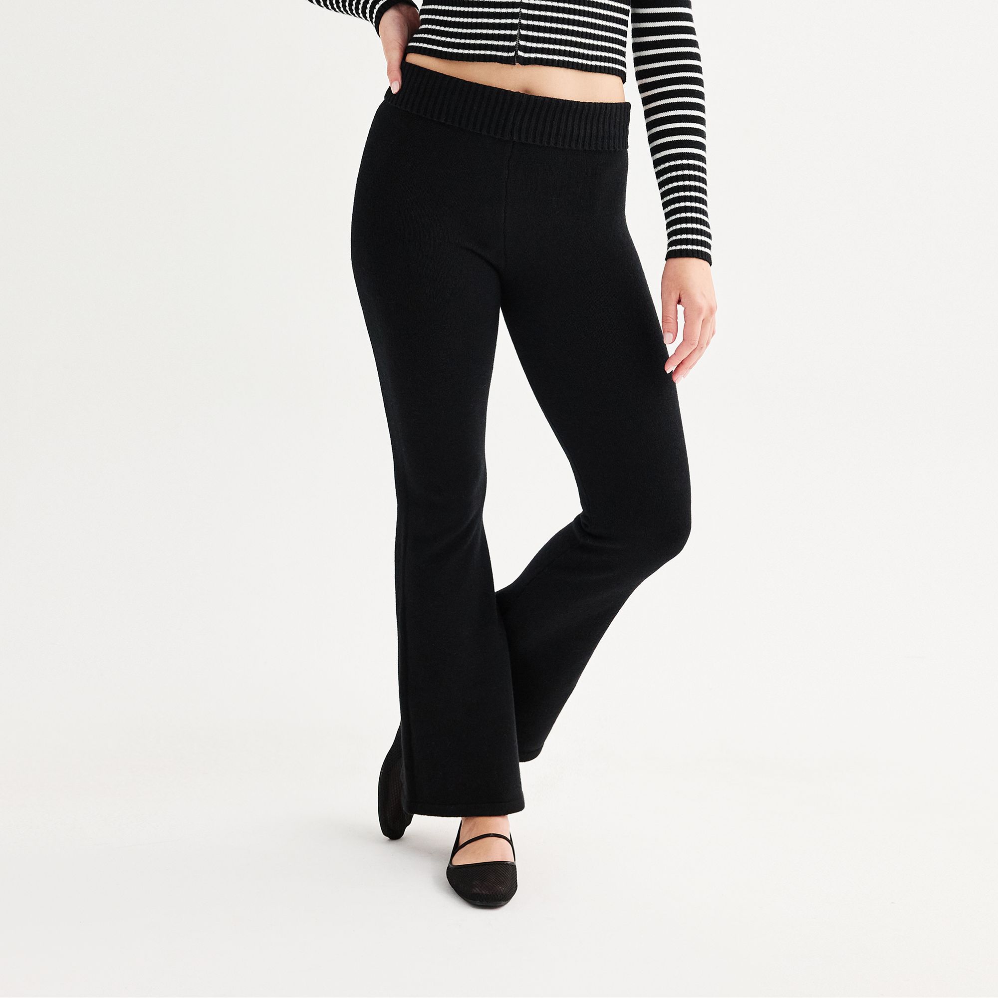 Juniors Harper & Ivy Flare Sweater Pants, Girls, Size: Medium, Black