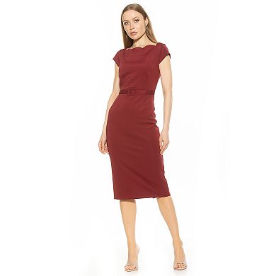 Women's ALEXIA ADMOR Lavinia Scallop Neckline Short Sleeve Sheath Midi Dress