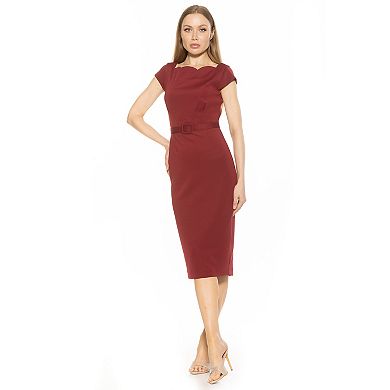 Women's ALEXIA ADMOR Lavinia Scallop Neckline Short Sleeve Sheath Midi Dress