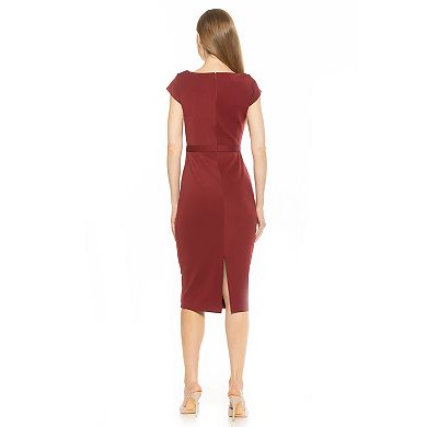 Women's ALEXIA ADMOR Lavinia Scallop Neckline Short Sleeve Sheath Midi Dress