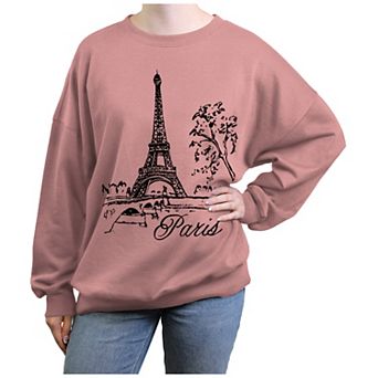 Juniors' Eiffel Tower Drawing Paris Oversized Graphic Fleece