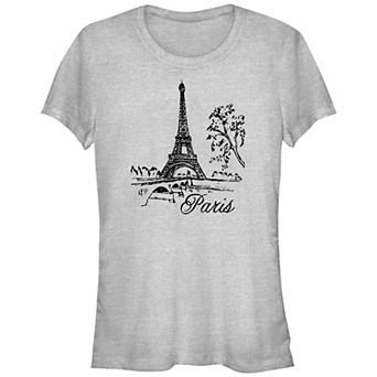 Juniors' Eiffel Tower Drawing Paris Graphic Tee