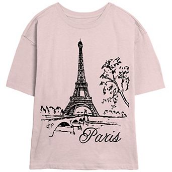 Juniors' Eiffel Tower Drawing Paris Skimmer Graphic Tee