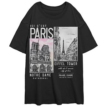 Juniors' Paris Places Of Interest Oversized Graphic Tee