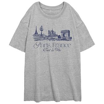 Juniors' Paris, France C'est La Vie Oversized Graphic Tee