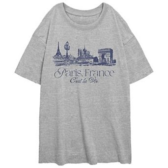 Juniors' Paris, France C'est La Vie Oversized Graphic Tee