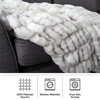 Lavish Home Jacquard Faux Fur Throw Blanket