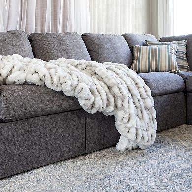 Lavish Home Jacquard Faux Fur Throw Blanket