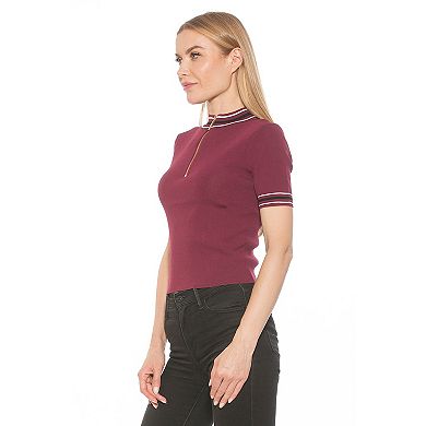 Women's ALEXIA ADMOR Phoebe Knit 1/4-Zip Short Sleeve Mock Neck Top