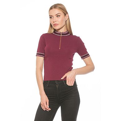 Women's ALEXIA ADMOR Phoebe Knit 1/4-Zip Short Sleeve Mock Neck Top