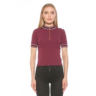 Women's ALEXIA ADMOR Phoebe Knit 1/4-Zip Short Sleeve Mock Neck Top