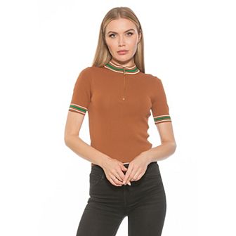Women's ALEXIA ADMOR Phoebe Knit 1/4-Zip Short Sleeve Mock Neck Top